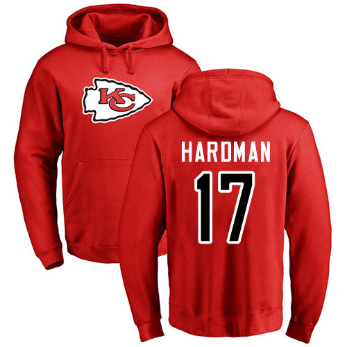 Men Kansas City Chiefs 17 Hardman Mecole Red Name and Number Logo Pullover Hoodie